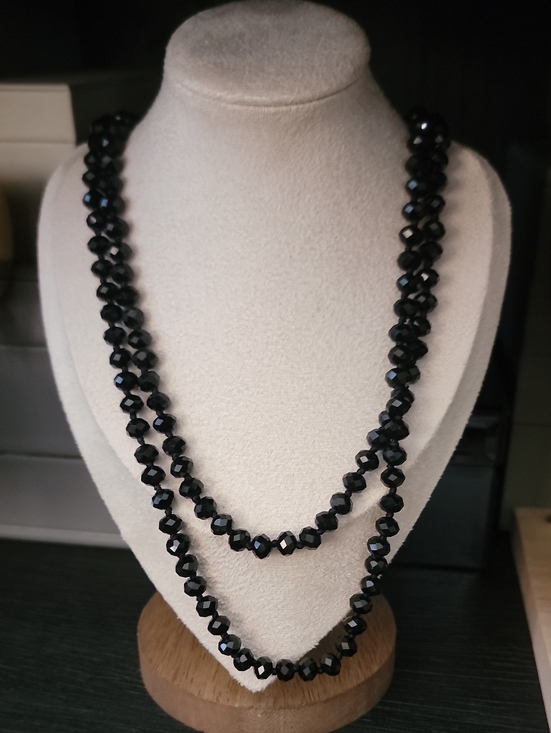 Jewelry - Extra Long Classic Black Faceted Bead Necklace - Women Jewelry